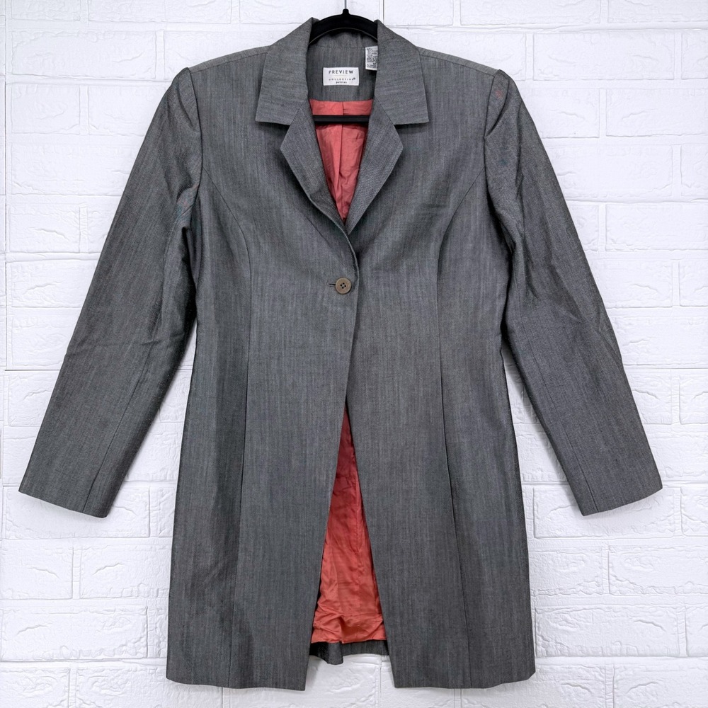 Preview Collection Blazer Womens 6P Gray Wool Blend Longline Single Button
